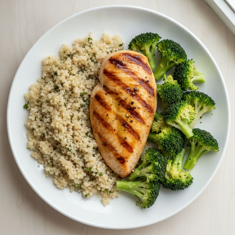 Grilled Chicken Breast with Quinoa and Steamed Broccoli
