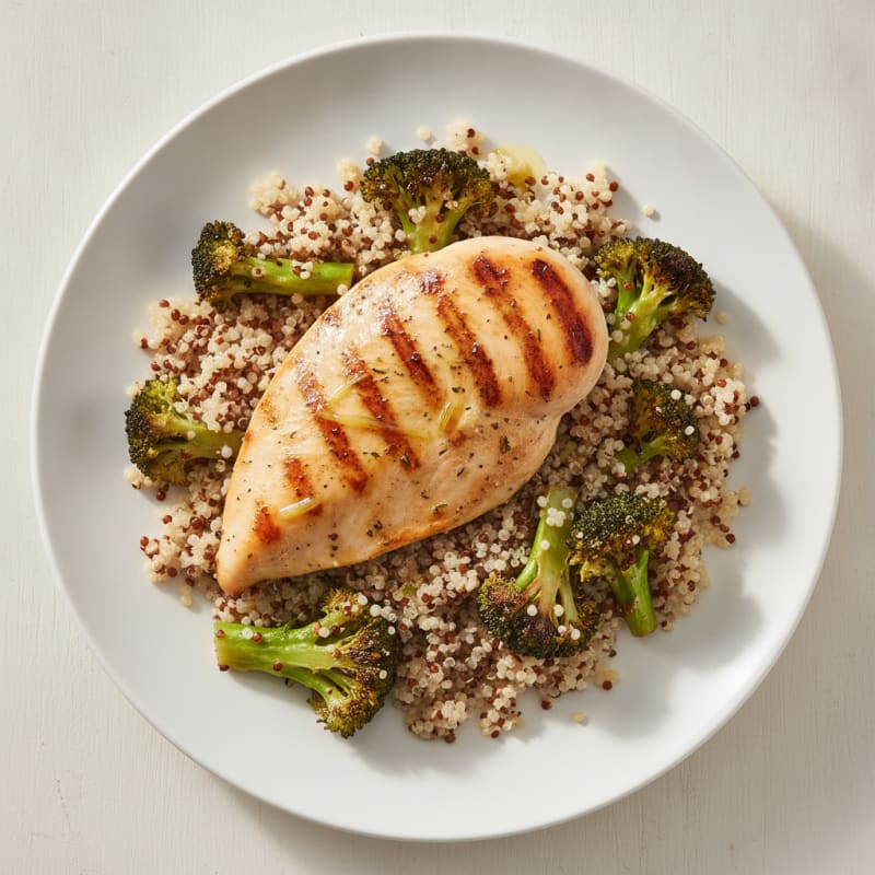 Grilled Chicken Breast with Quinoa and Roasted Broccoli
