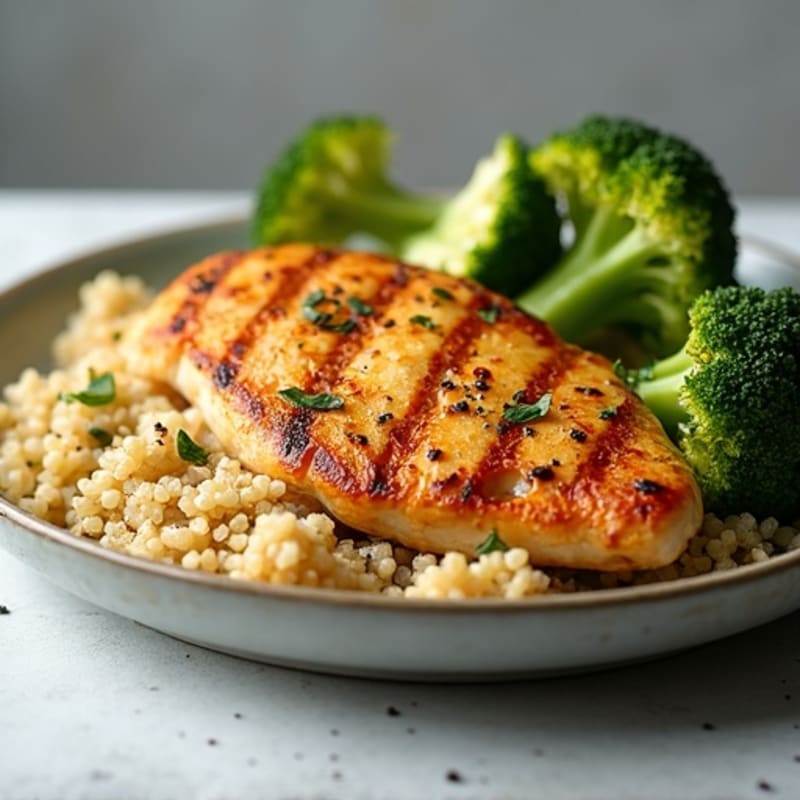 Grilled Chicken Breast with Quinoa and Roasted Broccoli