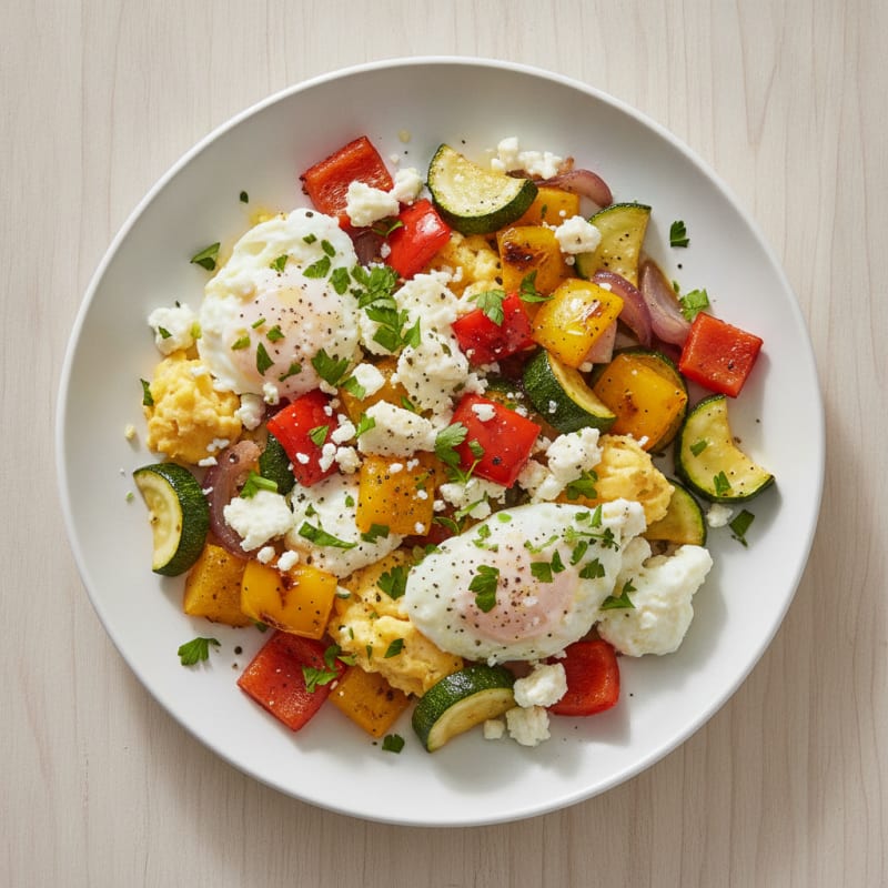 Hearty Scrambled Eggs with Roasted Vegetables