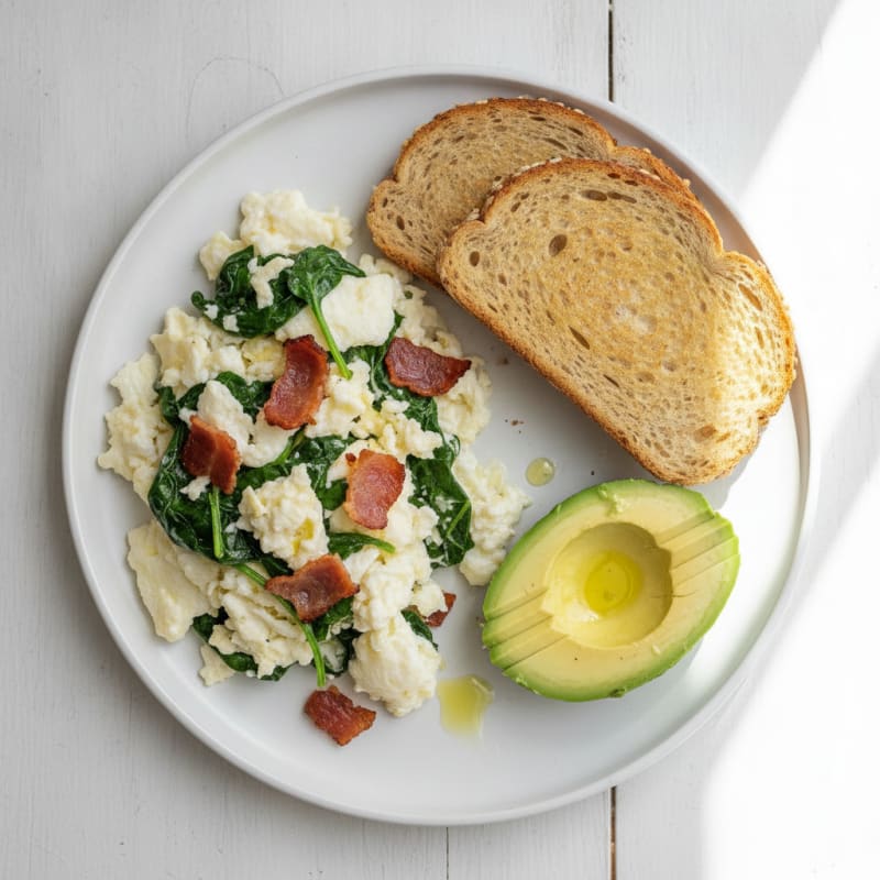 Egg White Scramble with Spinach and Turkey Bacon
