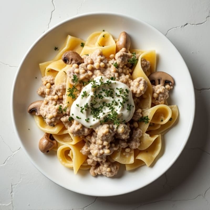 Healthy Creamy Ground Chicken and Mushroom Stroganoff