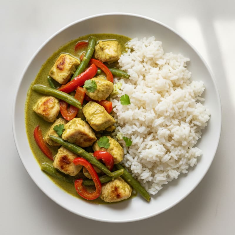 Green Curry Chicken with Coconut Rice