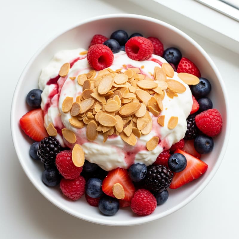 Greek Yogurt Protein Parfait with Mixed Berries and Almonds