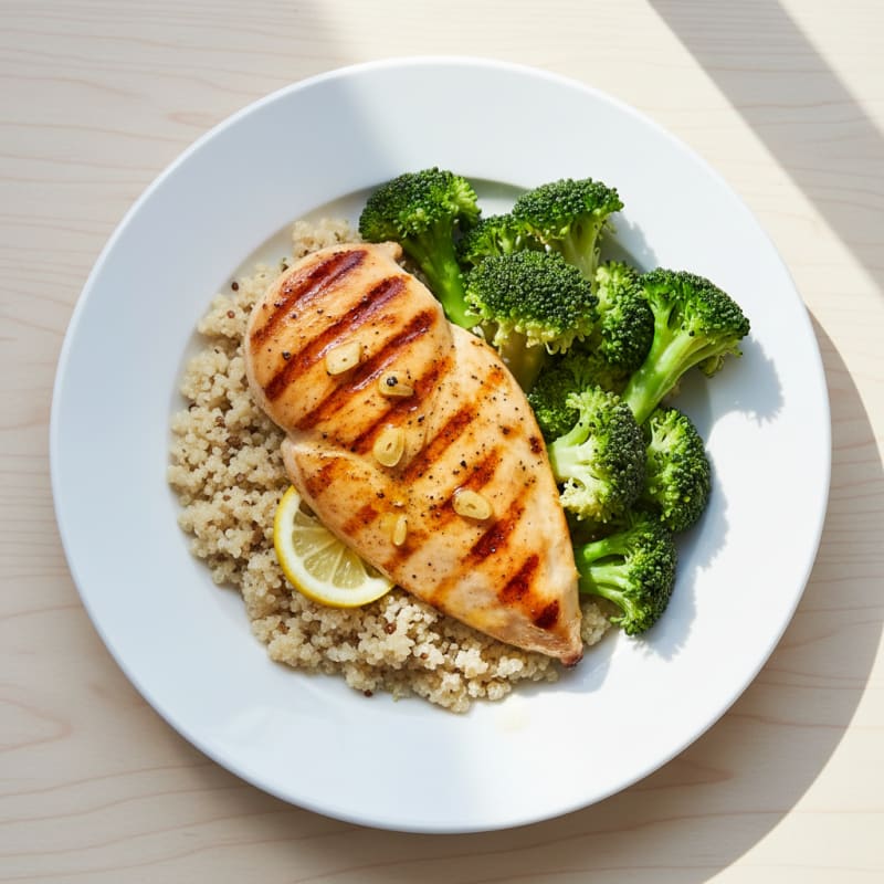 Grilled Chicken Breast with Quinoa and Steamed Broccoli