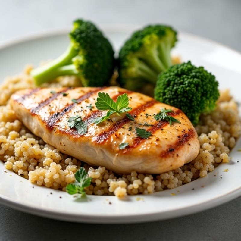 Grilled Chicken Breast with Quinoa and Roasted Broccoli