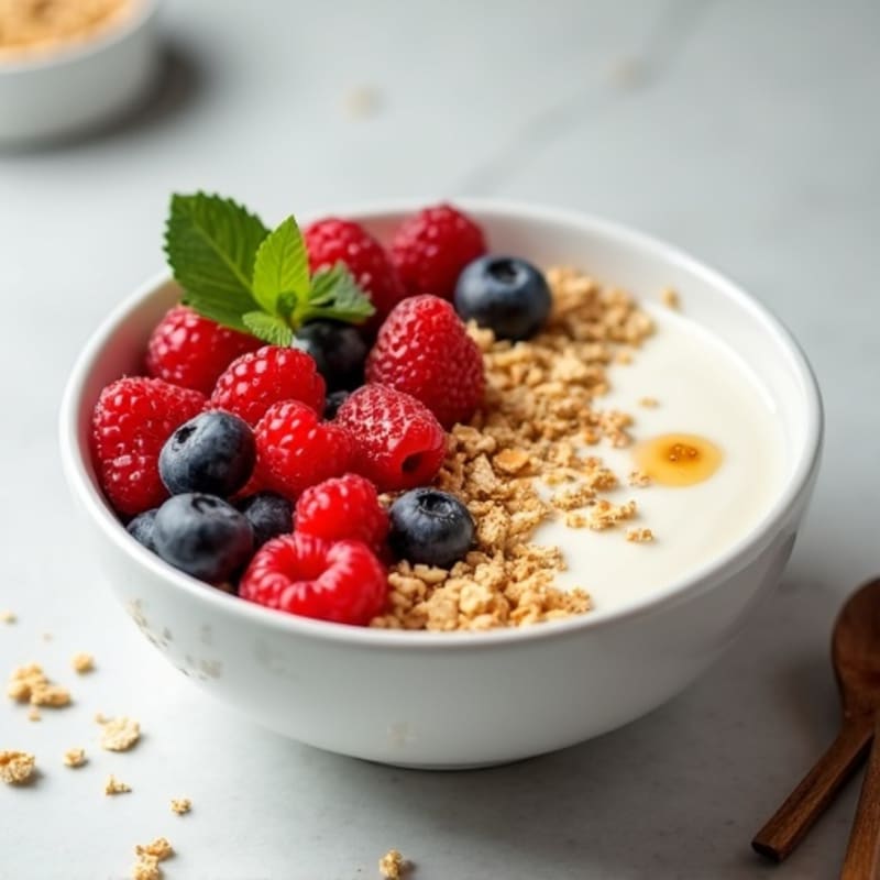 Creamy Vanilla Yogurt Bowl with Fresh Berries and Crunchy Granola
