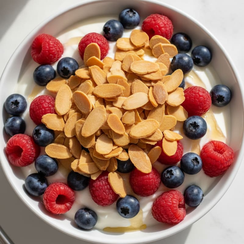 Greek Yogurt Parfait with Mixed Berries and Crunchy Almonds