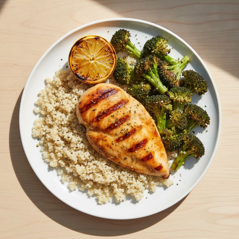 Grilled Chicken Breast with Roasted Broccoli and Quinoa