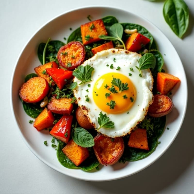 Crispy Roasted Sweet Potato and Egg Hash with Fresh Herbs