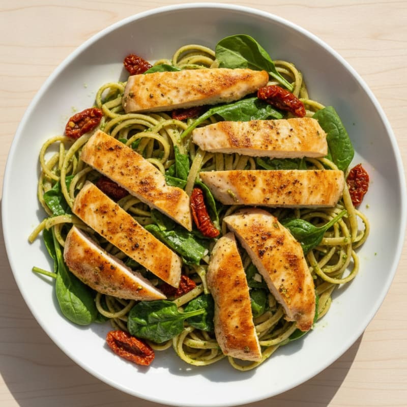 Pesto Chicken Linguine with Sun-Dried Tomatoes
