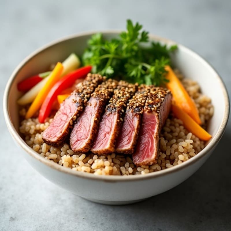 Sesame-Crusted Tuna Rice Bowl with Fresh Vegetables