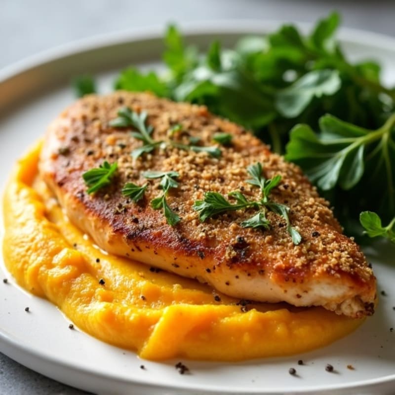 Herb-Crusted Chicken with Creamy Roasted Butternut Squash Puree