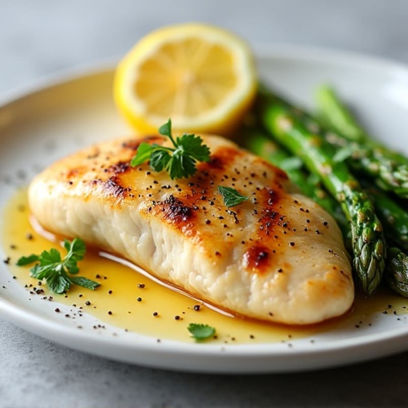 Lemon Garlic Pan Seared Chicken with Roasted Asparagus