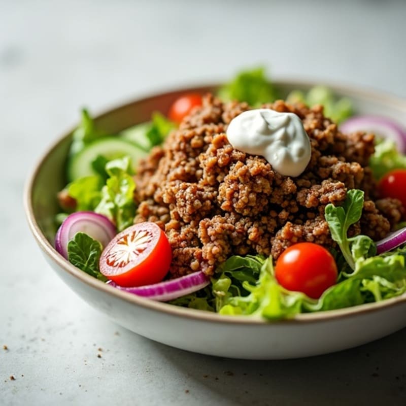 Lean Ground Beef Crispy Salad Bowl with Tangy Creamy Dressing