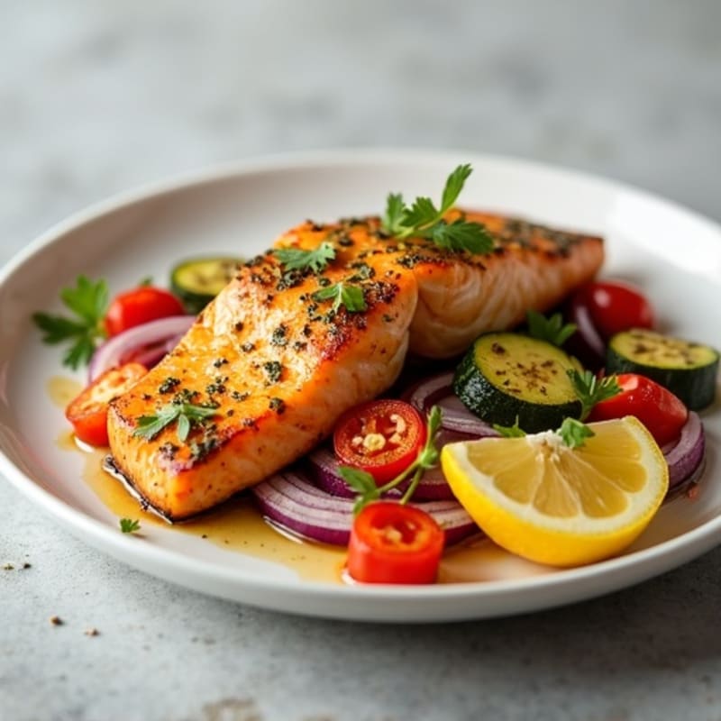 Lemon Herb Grilled Salmon with Roasted Vegetables