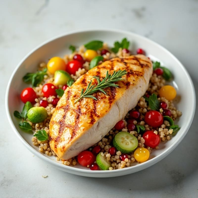 Grilled Chicken Breast with Crunchy Vegetable Quinoa Salad