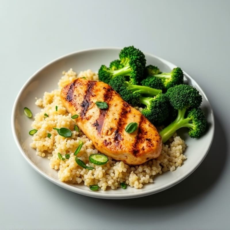 Grilled Chicken Breast with Quinoa and Steamed Broccoli