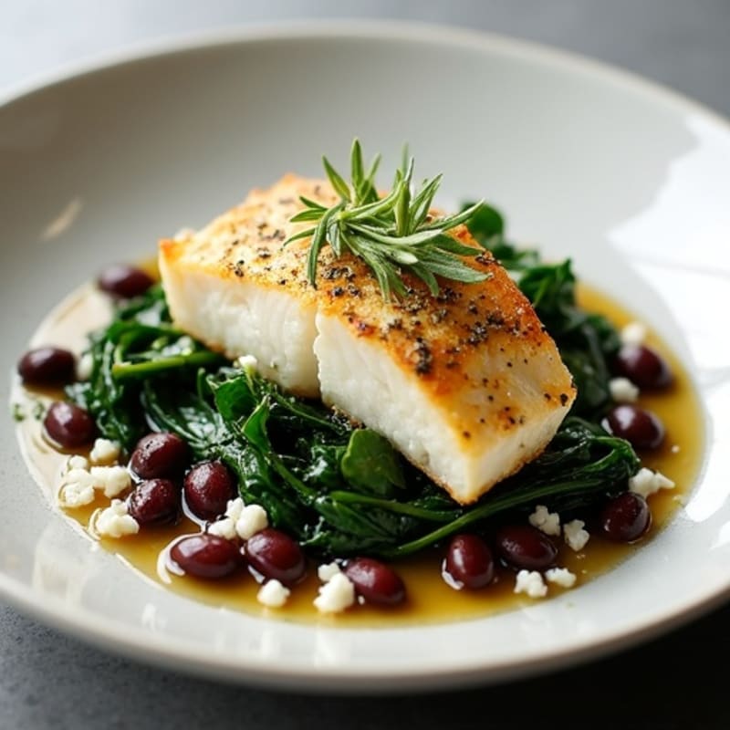 Herb-Crusted Cod with Sautéed Swiss Chard and Black Beans