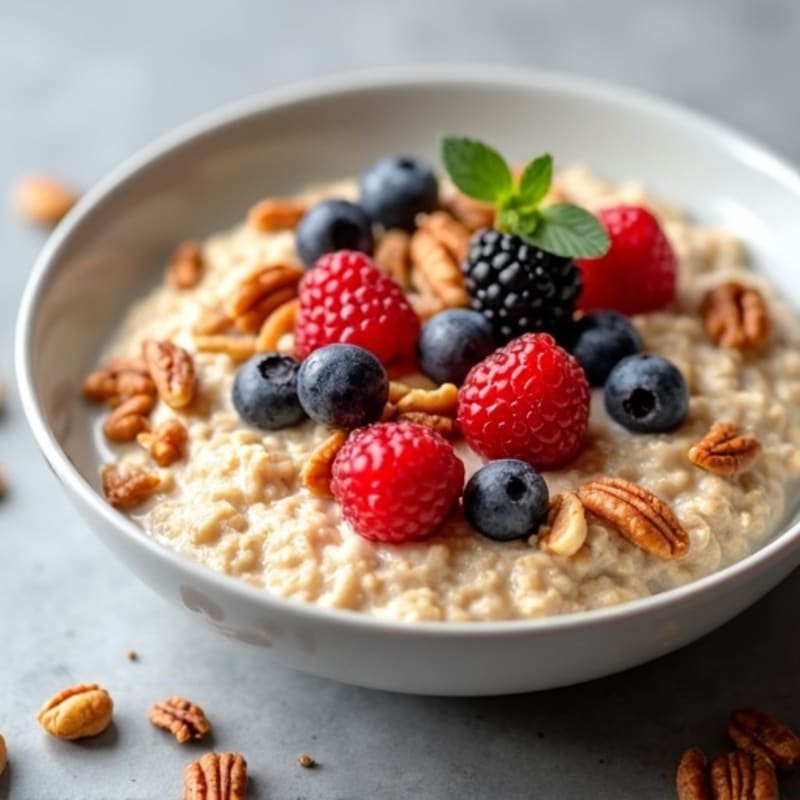 Creamy Protein Oatmeal with Berries and Toasted Nuts