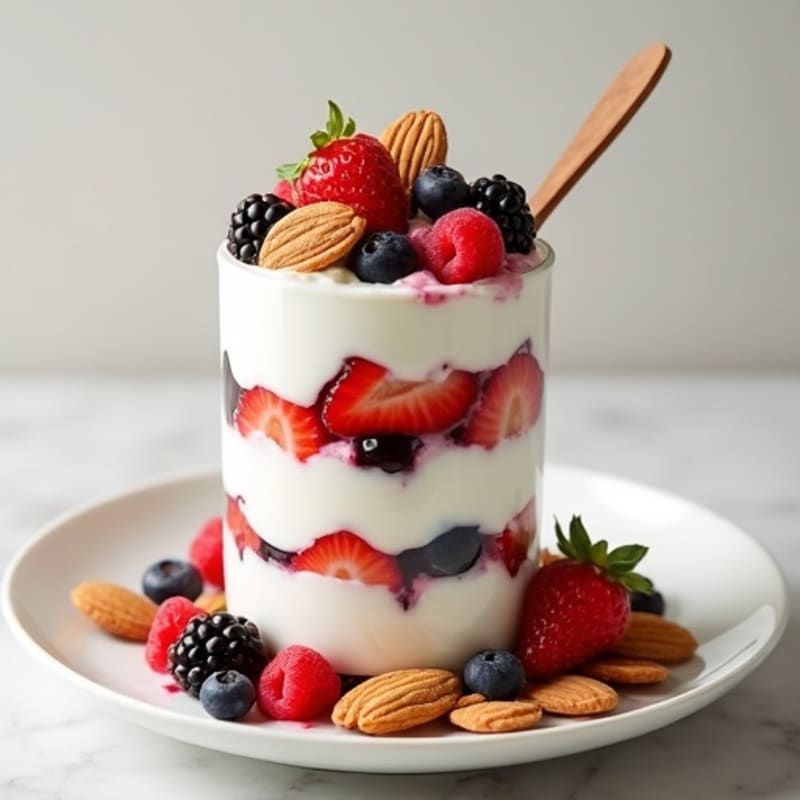 Greek Yogurt Protein Parfait with Mixed Berries and Almonds