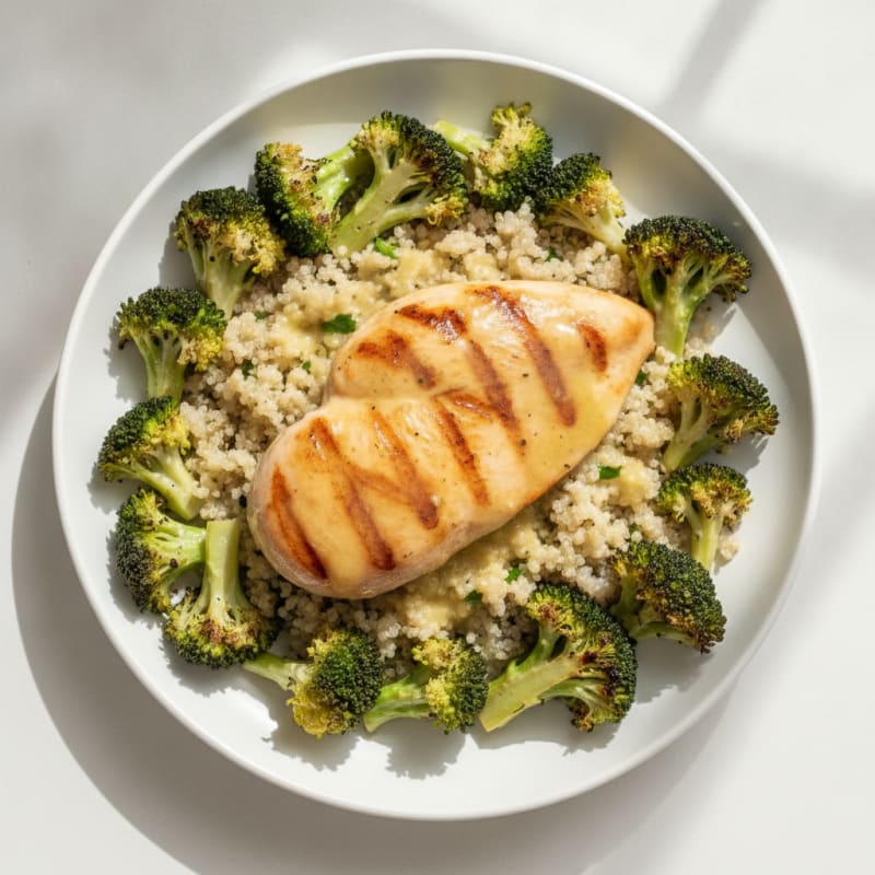 Grilled Chicken Breast with Quinoa and Roasted Broccoli