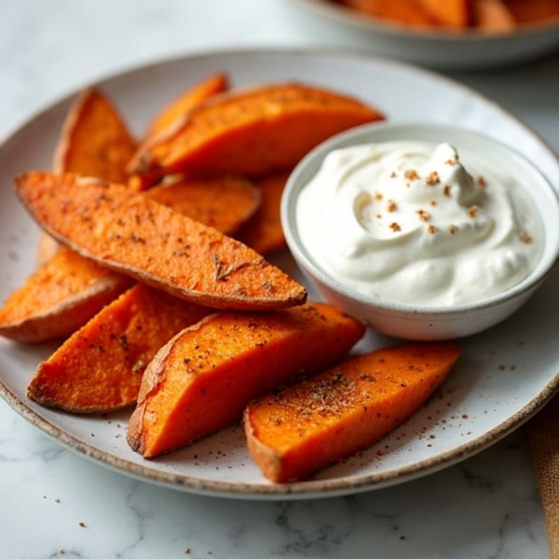 Baked Cinnamon-Spiced Sweet Potato Wedges with Protein-Packed Greek Yogurt Dip