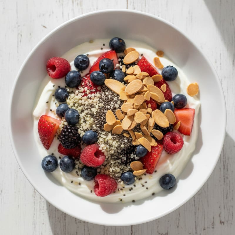 Creamy Greek Yogurt Bowl with Mixed Berries and Chia Seeds