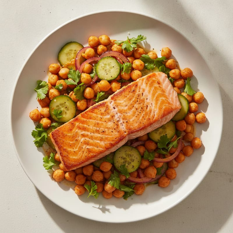 Pan-Seared Salmon with Harissa Chickpea Salad