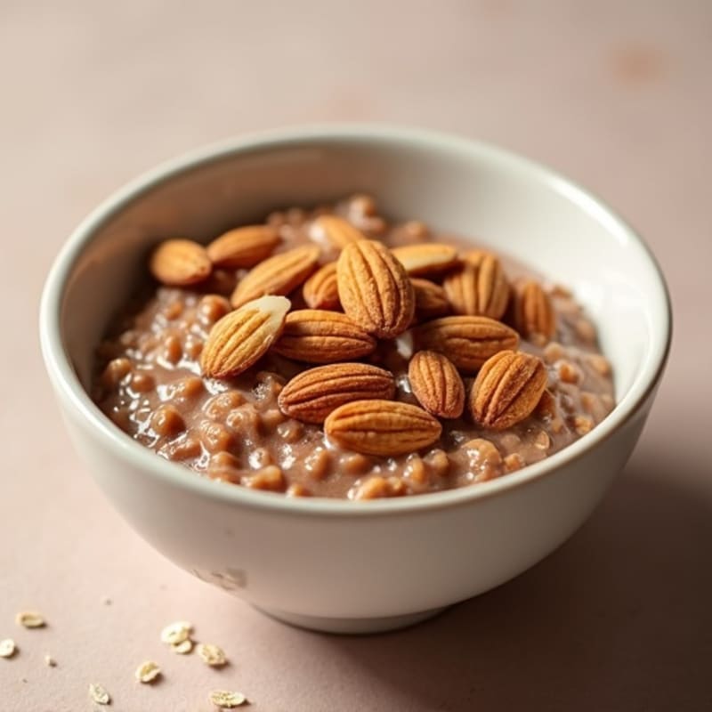 Creamy Chocolate Peanut Butter Oatmeal with Toasted Almonds