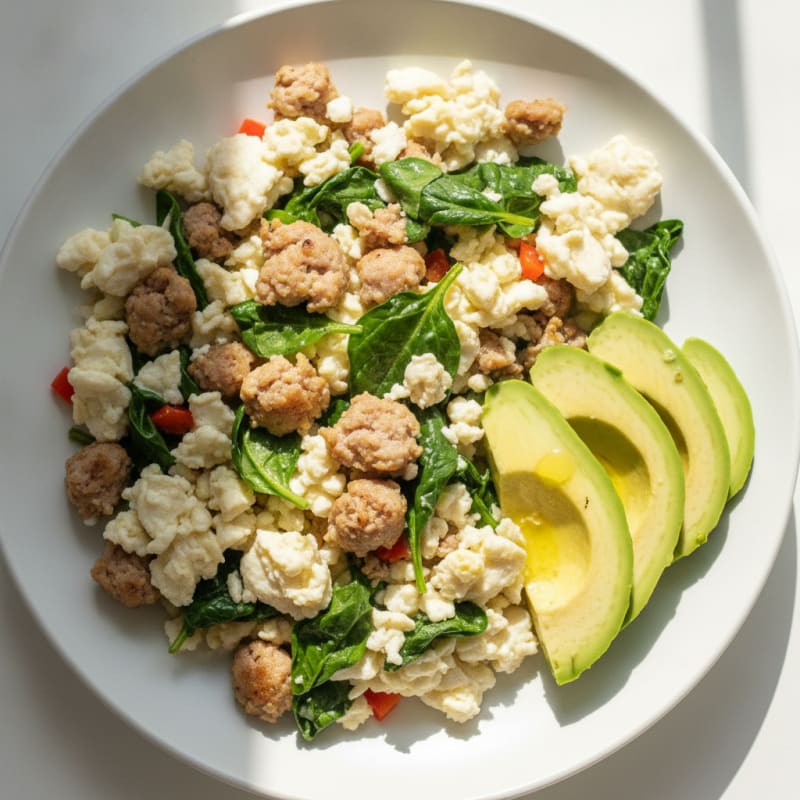Scrambled Egg Whites with Spinach and Turkey Sausage