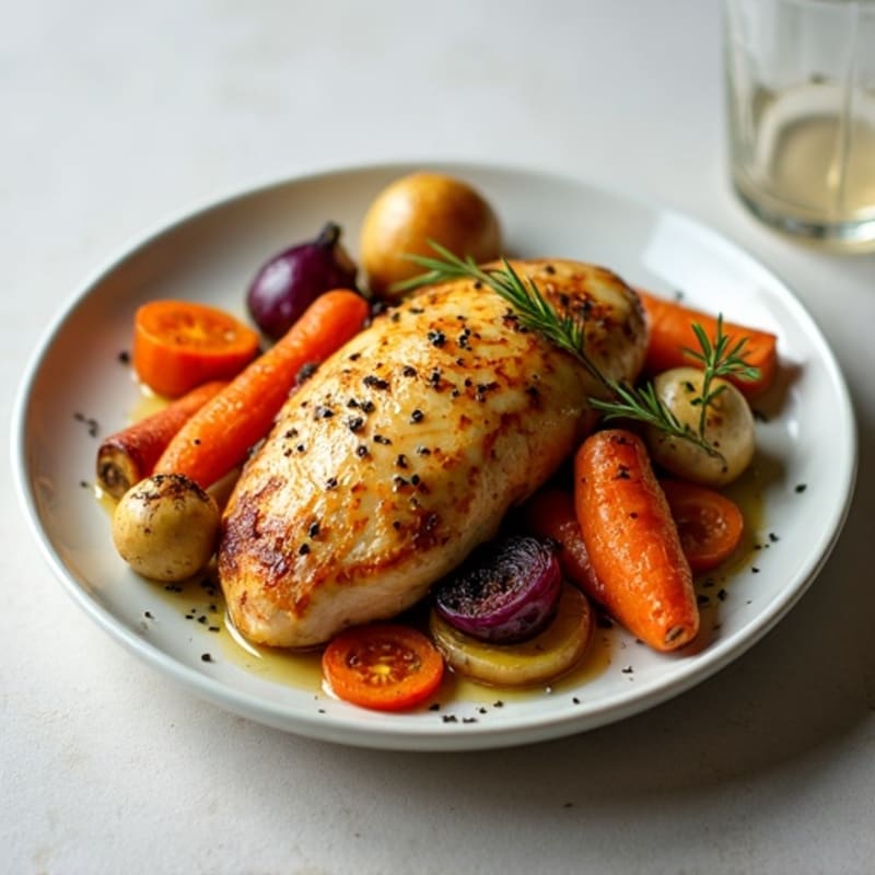 Crispy Lemon-Herb Roasted Chicken with Roasted Root Vegetables