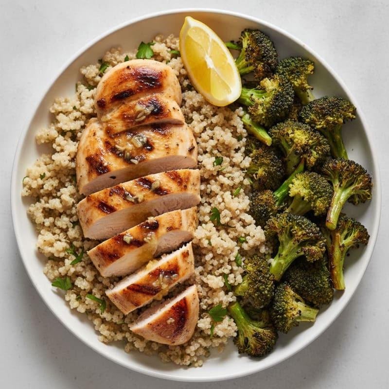 Grilled Chicken Breast with Quinoa and Roasted Broccoli
