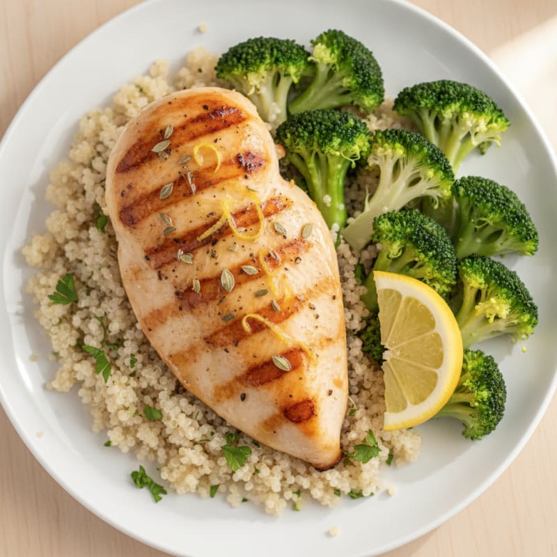 Grilled Chicken Breast with Quinoa and Steamed Broccoli