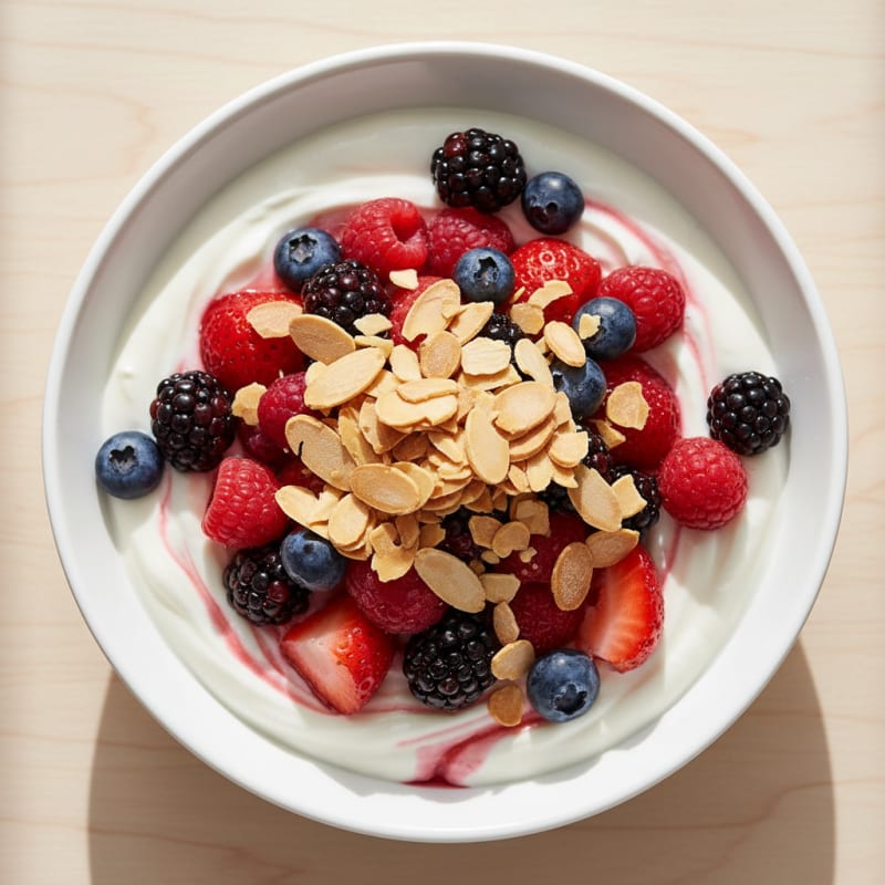Greek Yogurt Protein Parfait with Mixed Berries and Almonds