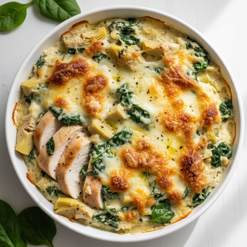 Creamy Spinach Artichoke Dip Bake