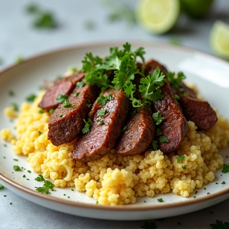 Spicy Lime-Cumin Beef with Cilantro Cauliflower Rice