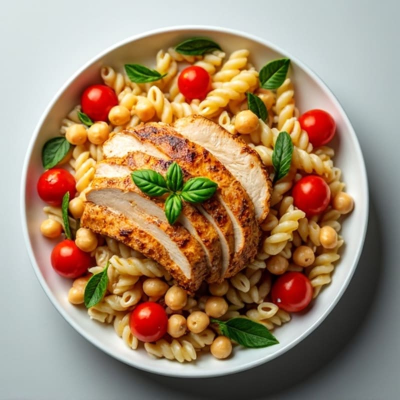 Grilled Chicken and Chickpea Pasta Salad with Fresh Tomatoes