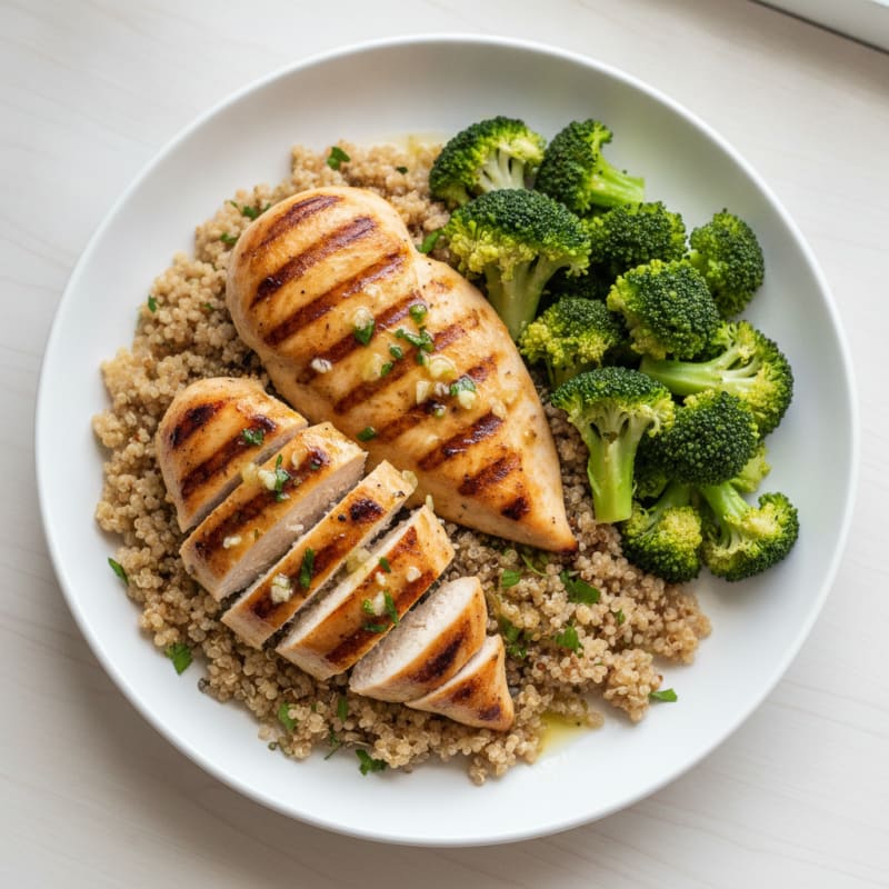 Grilled Chicken Breast with Quinoa and Steamed Broccoli