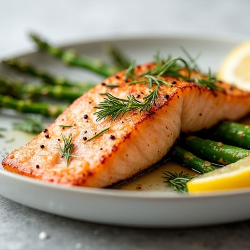 Flaky Lemon Herb Grilled Salmon with Roasted Asparagus