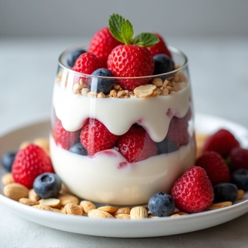 Creamy Greek Yogurt Protein Parfait with Berries and Almonds