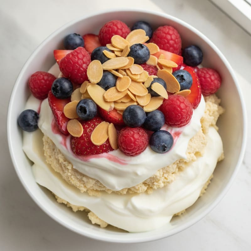 Greek Yogurt Protein Parfait with Mixed Berries and Almonds