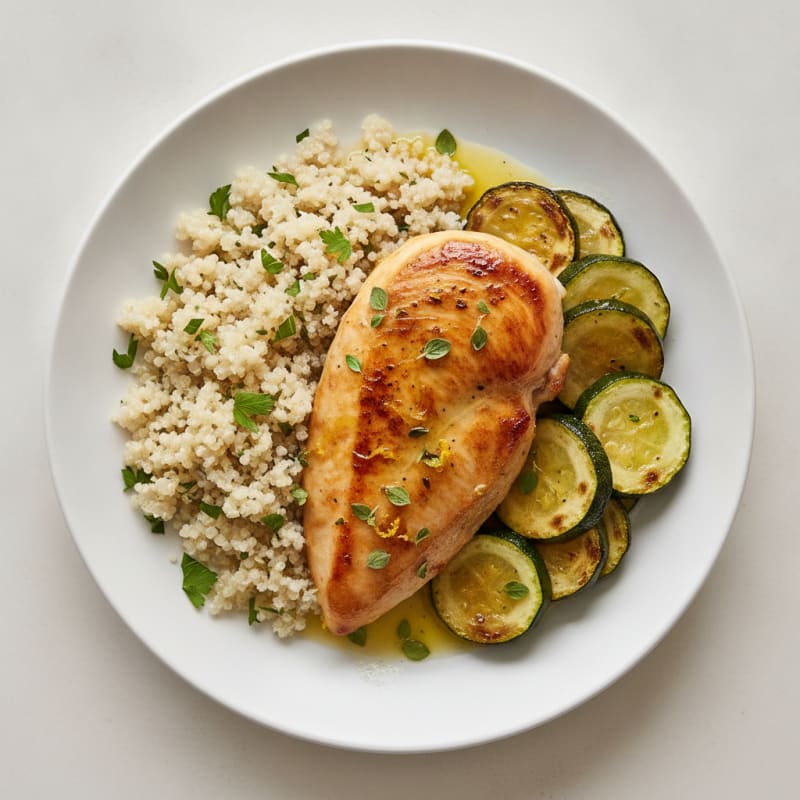 Lemon Herb Chicken Breast with Roasted Zucchini and Quinoa