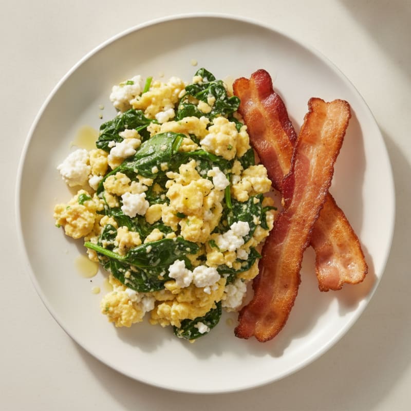 Cottage Cheese Scramble with Spinach and Turkey Bacon