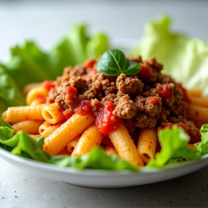 Lean Beef and Tomato Pasta with Mixed Lettuce