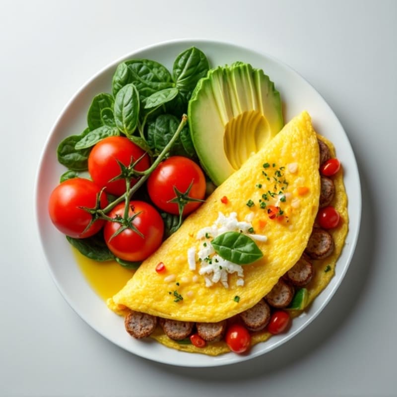 Egg White Vegetable Omelet with Turkey Sausage and Avocado