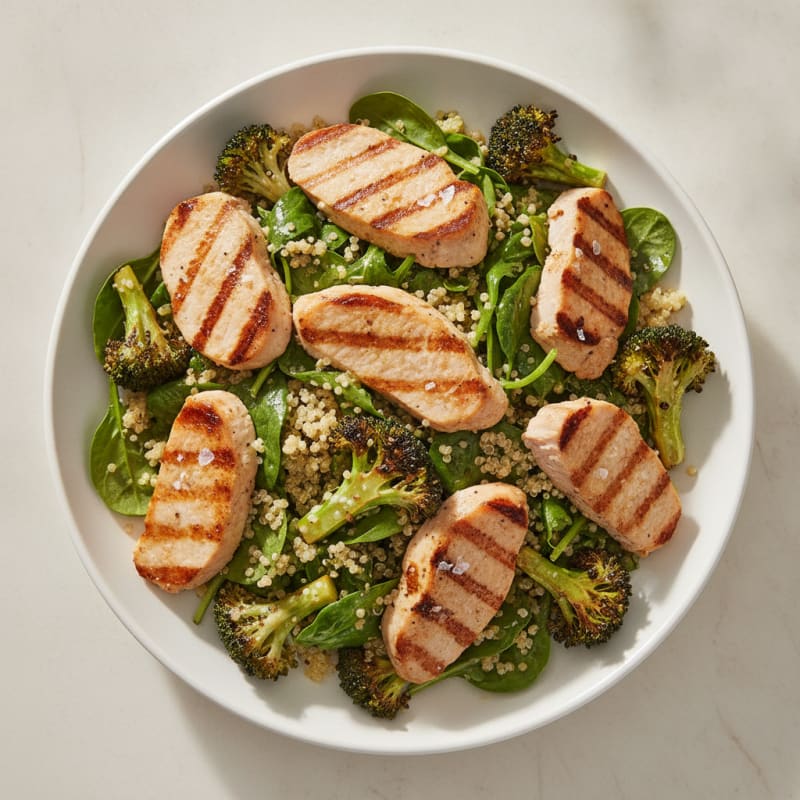 Grilled Turkey Breast Salad with Quinoa and Roasted Broccoli