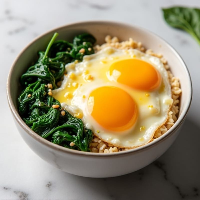 Egg and Cheese Oatmeal Bowl with Sautéed Spinach