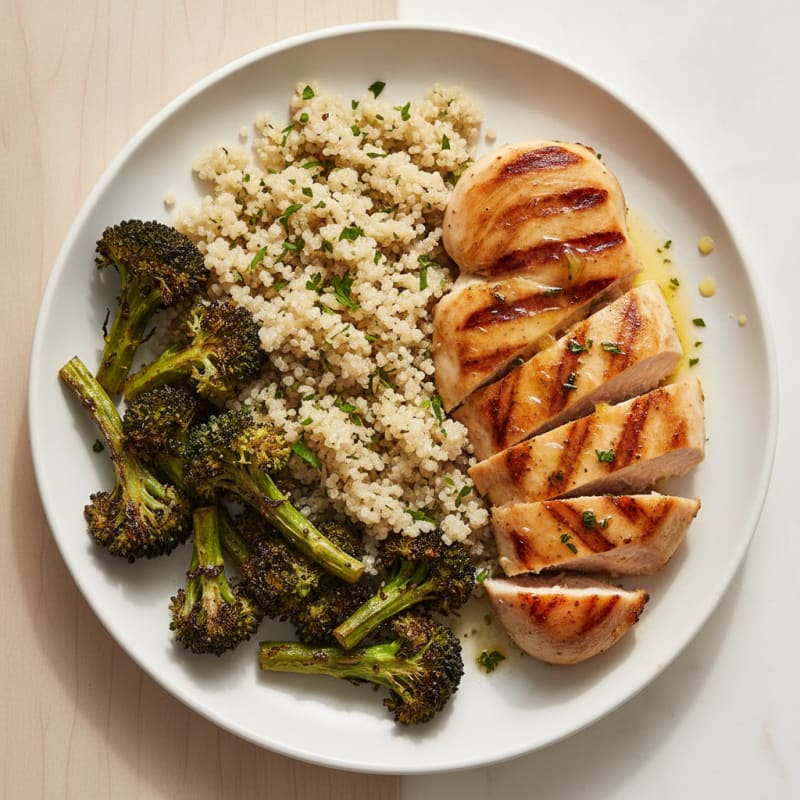 Grilled Chicken Breast with Quinoa and Roasted Broccoli