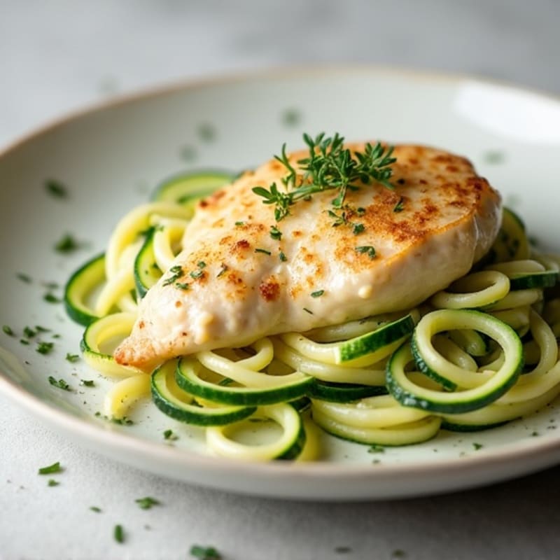 Creamy Cauliflower Alfredo Chicken with Zucchini Noodles